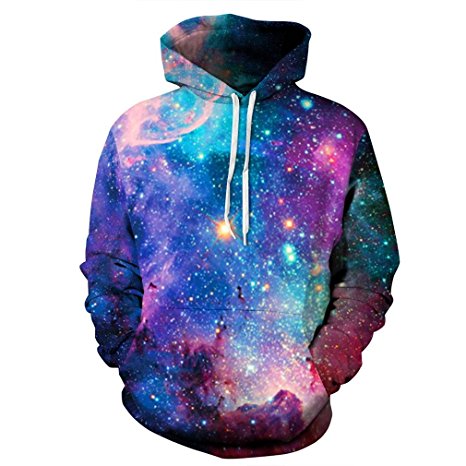 SAYM Unisex Simulation Printing Galaxy Pocket Hooded Sweatshirt