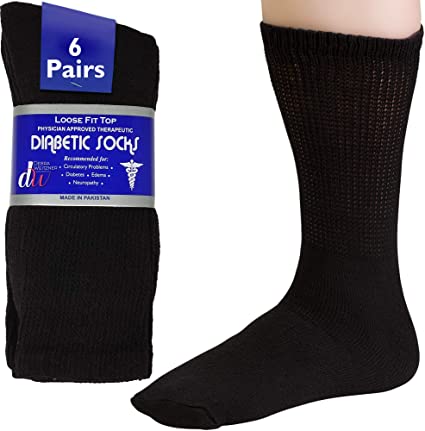 Debra Weitzner Mens Womens Diabetic Socks - Crew Length - Cotton - Black, White or Grey - 6 Pairs