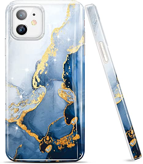 luolnh iPhone 11 Case,iPhone 11 Case for Men,Gold Glitter Sparkle Marble Design Shockproof Soft Silicone Rubber TPU Bumper Cover Skin Phone Case for iPhone 11 6.1 inch(White&Dark Blue)