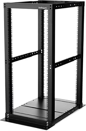 StarTech.com 25U Open Frame Server Rack - 994lb Capacity - 4 Post Adjustable Depth (18.3" to 39.3") Network/Communications Equipment Rack w/ Casters (4POSTRACK25)