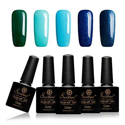 Saviland Gel Nail Polish Ocean Blue,UV LED Gel Polish Set, Manicure Varnish Color Gel 5 Pcs