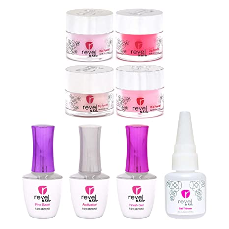 Revel Nail Dip Powder 4-Color Starter Kit | for Manicures | Nail Polish Alternative | Non-Toxic & Odor-Free | Crack & Chip Resistant | Can Last Up to 8 Weeks | Pretty in Pink