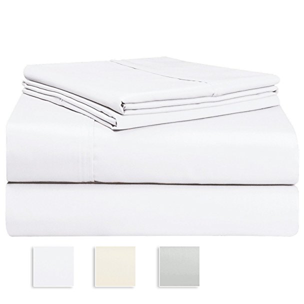 1000 Thread Count Sheet Set, 100% Long staple Cotton White Queen Sheets, Sateen Weave Bedsheets, Stylish 4-inch hem, Upto 17 inch Deep Pockets by Pizuna Linens (100% Cotton Sheet Set, White Queen)