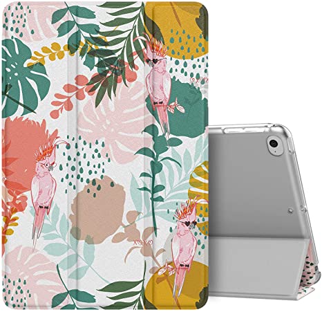 MoKo Case Fit New iPad Mini 5 2019 (5th Generation 7.9 inch), Slim Lightweight Smart Shell Stand Cover with Translucent Frosted Back Protector, with Auto Wake/Sleep - Parrot Tree