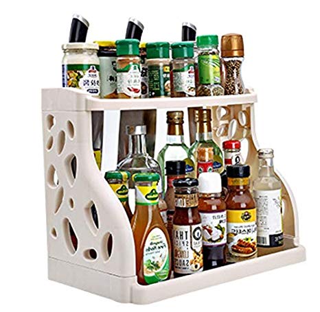 2Tier Kitchen Cabinet Spice Rack Organizer,Standing Rack Kitchen Countertop Storage Organizer Shelf Holder,By Cq acrylic