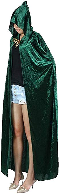 FeelMeStlye Womens Velvet Hooded Cloak Halloween Cosplay Wizard Full Length Party Cape