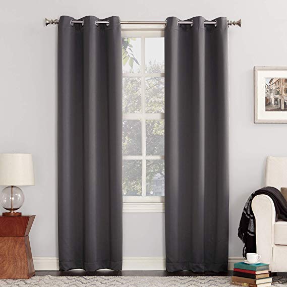 Sun Zero Easton Blackout Energy Efficient Grommet Curtain Panel, 40" x 95", Charcoal Gray