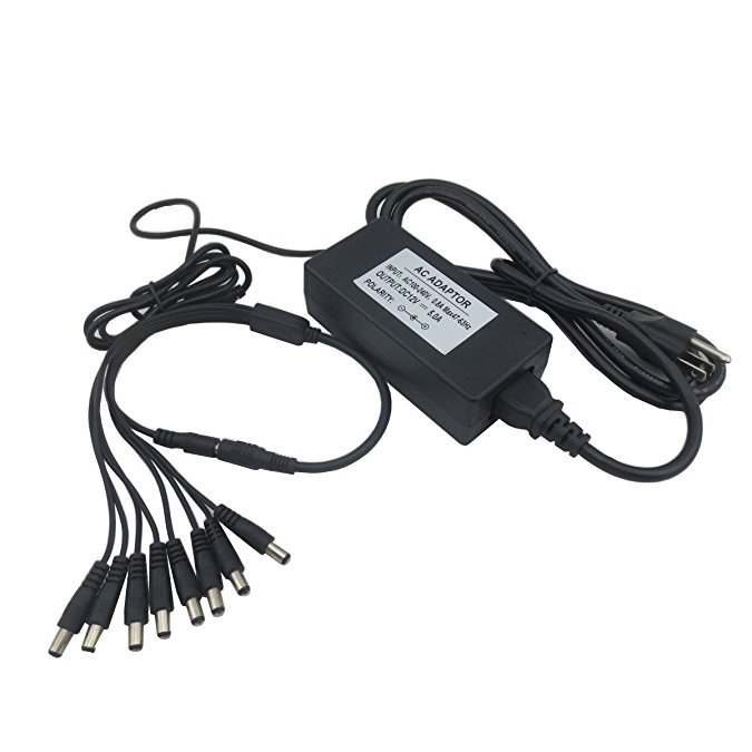 Henxlco DC 12V 5A Power Supply Adapter with 8 Split Power Cable for Security Camera CCTV DVR Surveillance System