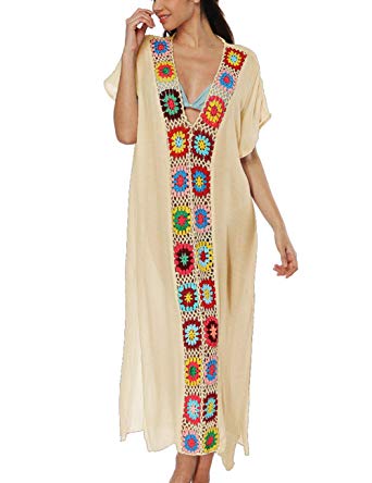 Bsubseach Women Bathing Suits Cover Up Ethnic Print Kaftan Beach Maxi Dress