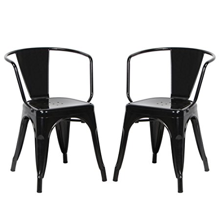 VIVA HOME Metal Dining Bistro Cafe Side Chairs,Indoor/Outdoor Chair, Set of 2, High Glance Black