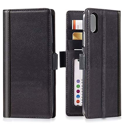 iPhone XS Max Wallet Case Leather - iPulse Journal Series Italian Full Grain Leather Handmade Flip Case for Apple iPhone XS Max (2018) with Magnetic Closure - Black