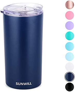 SUNWILL Double Wall Coffee Cup, Insulated Coffee Mug Stainless Steel Slim Travel Tumbler Mini 12oz, Navy Blue