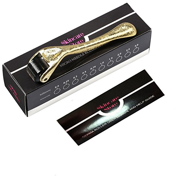 Derma Roller - Beauty Tool Kits Roller & Guide Book - 5mm Roller, Micro Needle Gold Titanium Pins