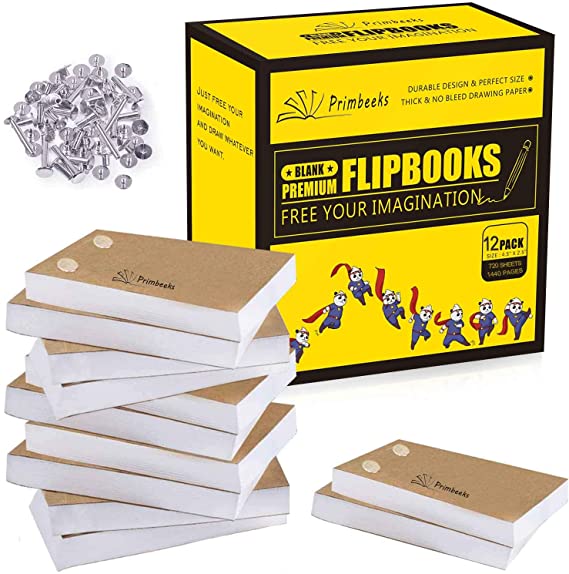PRIMBEEKS 12 Pack Premium Blank Flip Books Paper with Holes, 720 Sheets (1440 Pages) No Bleed Flipbooks - Works with Flipbook Kit Light Pads,