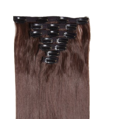 Msbeauty Hair 24quot Silky Straight Clip In Synthetic Hair Extensions Full Head Set Color 8 Light Chestnut Brown 7 pcs Weight 140G