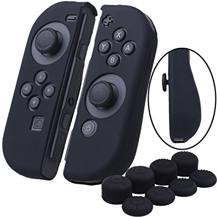 YoRHa Hand grip Silicone Cover Skin Case x 2 for Nintendo Switch/NS/NX Joy-Con controller (black) With Joy-Con thumb grips x 8