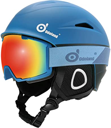 Odoland Ski Helmet, Snowboard Helmet with Ski Goggles, Shockproof, Windproof, Safety Snow Sports Helmet and Protective Glasses for Men Women