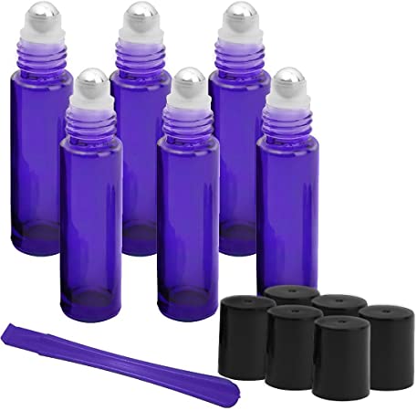 Roller Bottles - 10ml Premium Quality Glass Refillable Essential Oil Roller on Bottles with Lid Opener Pry Tool (FREE GIFT), Set of 6 for Aromatherapy, Essential Oils, Perfumes By JamHoo (6 Blue)