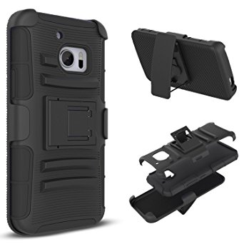 HTC 10 Case, Dual Layers [Combo Holster] Case And Built-In Kickstand Bundled with [Tempered Glass Screen Protector] Hybird Shockproof And Circlemalls Stylus Pen[Black]