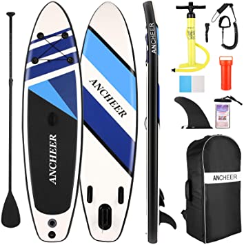 ANCHEER Inflatable Stand Up Paddle Board, All-Round SUP Board with Premium SUP Accessories Including Backpack, Bottom Fin for Paddling, Waterproof Bag, Leash, Adjustable Paddle and Hand Pump