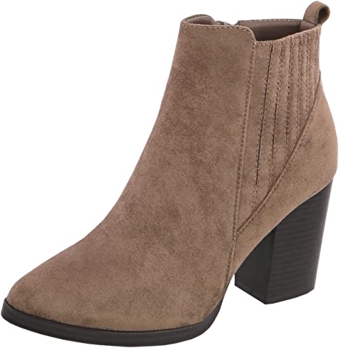 TOP Moda Womens Ankle Boots Chunky Stacked Mid Heel Elastic Chelsea