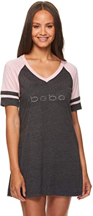 bebe Womens Logo Varsity V Neck Nightgown Lounge Pajama Dorm Sleep Shirt