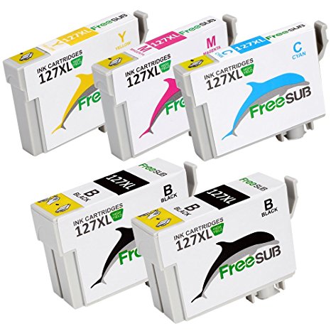 FreeSUB Replacement For Epson Ink 127 Extra High Yield Ink Cartridges 1Set 1Black 5 Pack Uesd for Epson Workforce 545 630 845 645 840 635 633 WF-3520 WF-3540 WF-7010 WF-7510 WF-7520 Printer