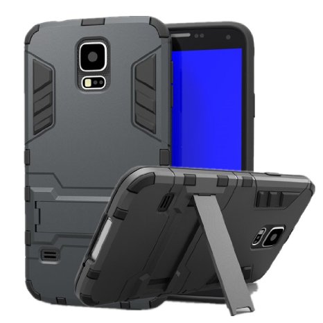 Galaxy S5, iSee Case (TM) Rugged Hybrid Kickstand Full Cover Case with Video Watching Stand for Samsung Galaxy S5 (Black)