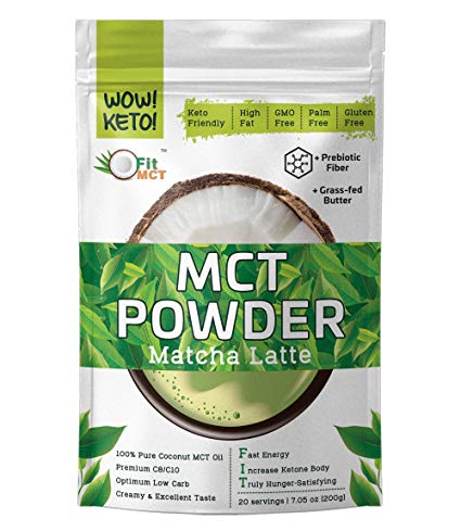 FitMCT™ MCT Oil Powder, Matcha Latte Flavor, 20 Days Supply, 70/C8 30/C10, Low Net Carbs, with Probiotics, Keto Coffee Creamer/Meals