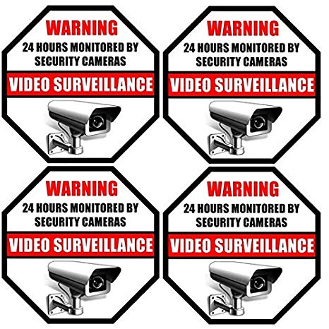 Front Self Adhesive Vinyl Outdoor/Indoor (4 Pack) 3.5" X 3.5" Home Business Security DVR CCTV Camera Video Surveillance System Window Door Warning Signs Alert Sticker Decals