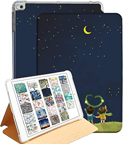 DuraSafe Cases for iPad 5/6 & Air 1/2-9.7" A1893 A1954 A1822 A1823 A1566 A1567 A1474 A1475 A1476 Printed Folio Silicone Smart Cover with Honeycomb Cooling Feature - Night Sky