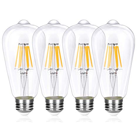 Wedna Classic LED Filament E26 Edison Screw Bulb, 6 W (60 W) ST64 Vintage Light Bulbs Energy Saving Bulb Warm White 2700K, Dimmable, Clear Glass, 4-Pack