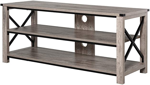 HOMCOM Soporte de TV Mesa para TV Inferior a 50” con Múltiples Estantes Diseño Industrial Orificio de Cables Carga 70 kg 20x39x50,5 cm Color Madera de Roble