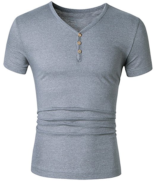 Mrignt Mens Short Sleeve Slim Fit Henley t-shirt with Button