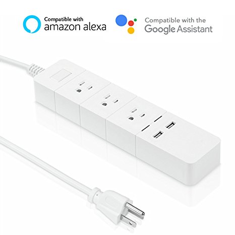 Meross WiFi Smart Power Strip Surge Protector, Compatible with Alexa & Google Assistant, Auto-Off Function for Energy Saving, Individual Control, 3 AC Outlets and 2 USB Outputs, No Hub Required, White