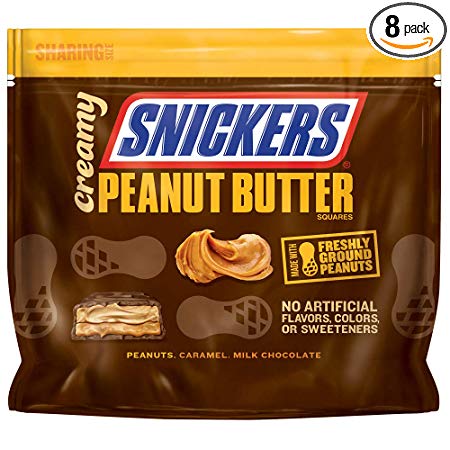 Creamy SNICKERS Peanut Butter Fun Size Square Candy Bars, 7.7-Ounce Stand Up Bag (Pack of 8)