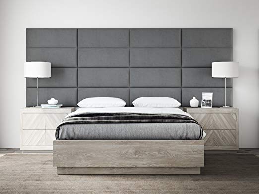 VANT Upholstered Headboards - Accent Wall Panels By- Packs Of 4 - Suede Gray - 30" Wide x 11.5" Height - Easy To Install - Queen - Full Headboard