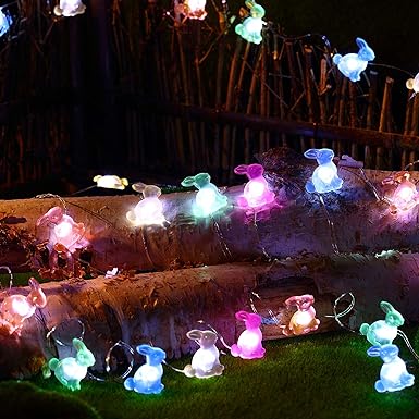 Easter Bunny Rabbit Decoration Light, Waterproof 13 Feet 40 LEDs Bunny String Light with 12 Modes, Remote and Timer Control 5 Colors Rabbit Shaped Light for Easter Day Decoration