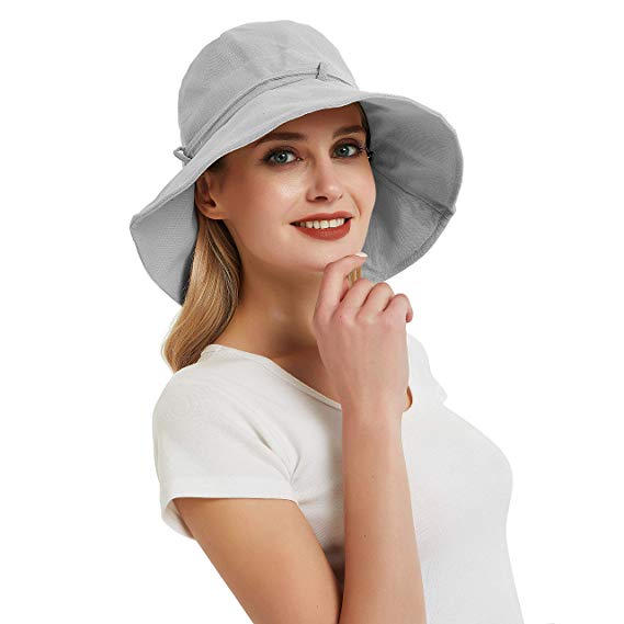 EINSKEY Womens Sun Hat Summer Foldable Wide Brim Cotton Bucket Hat Ladies Floppy Beach Hat with Chin Strap - Adjustable Size