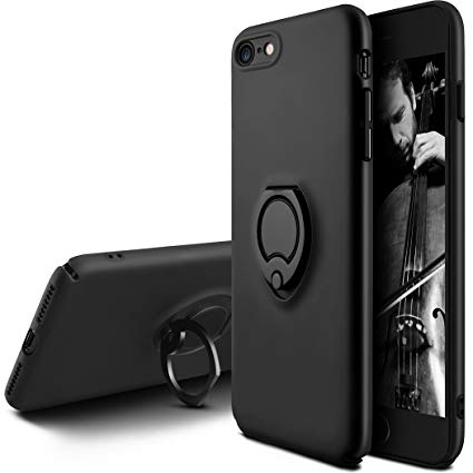 Phone Case Compatible iPhone 8, iPhone 7, Light Soft Slim Cover Case with 360° Swivel Ring Kickstand Shock Absorption Protective case Compatible iPhone 8, iPhone 7 (Black)