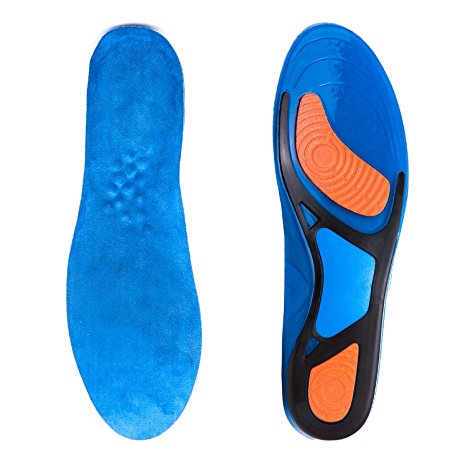 Gel Sports Orthotic Insoles for Shock Absorption, Heel Protection, Plantar Fasciitis Relief and Foot Arch Support, Men and Women Shoes Insole (Blue,8-13,1 Pair)
