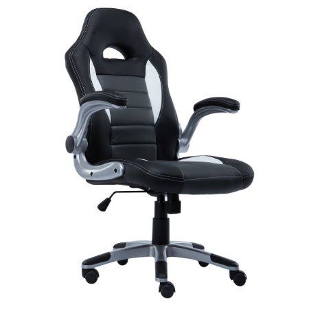 Giantex Pu Leather Executive Racing Style Bucket Seat Chair Sporty Office Desk Chair (Gray)