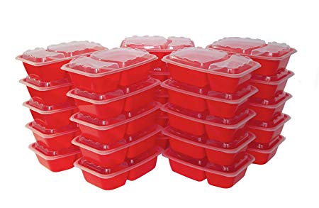Cubeware 25-Pack Snap-Seal, Microwavable, Dishwasher and Freezer Safe, Reusable Food Storage Bento Box, Meal Prep Containers (28 oz 2-Compartment, BPA Free)