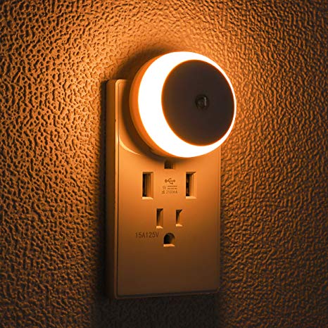 LED Night Light, Plug-in Nightlight, Warm White Diffused Light, Dusk to Dawn Sensor, Energy Saving Small Light, Round, 2 Pack