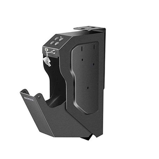 BAGKOOL Handgun Safe Box Mounted Firearm Safety Device Pistol Gun Safe Box with Digital Code & 2 Emergency Key
