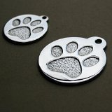 Paw Print Round Stainless Steel Pet ID Tags - Dog and Cat ID Tags