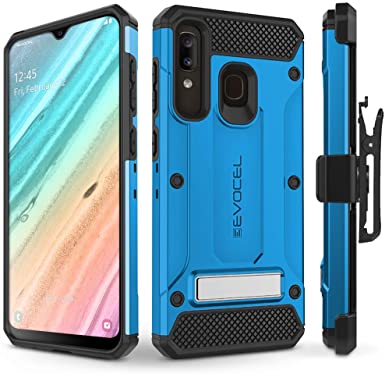 Evocel Galaxy A20 Case Explorer Series Pro with Glass Screen Protector and Belt Clip Holster for The Samsung Galaxy A20, Blue