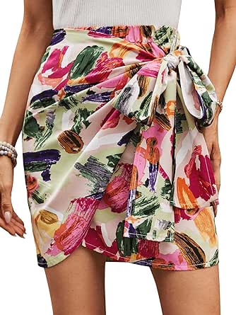 Milumia Women's Allover Print Wrap Short Skirt High Waisted Knot Side Boho Mini Skirts