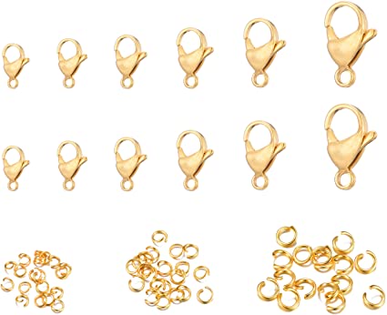 120pcs Gold Color 304 Stainless Steel Lobster Clasps Claw Clasps and Open Jump Rings for Bracelet Necklace Jewelry Making Findings