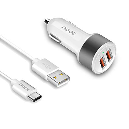 noot products car charger for Moto Z3 Play/G6/G6 Plus/Z2 Force/Z2 Play/X4/Moto Z/Z Droid/Z Force Droid-36W Quick Charge 3.0 Two-Port USB Adapter with 6ft USB Type C to A Fast Charging Cable Cord